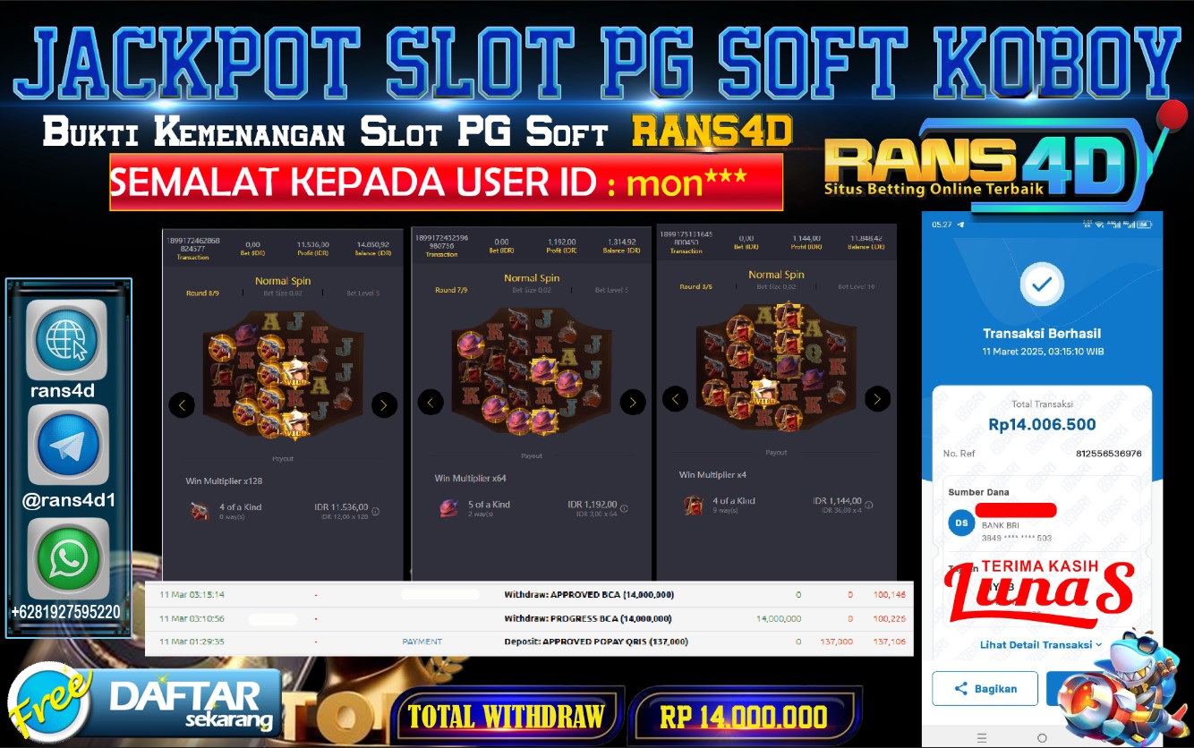 RANS4D SELAMAT JACKPOT SLOT PG SOFT   RP 14.000.000; LUNAS