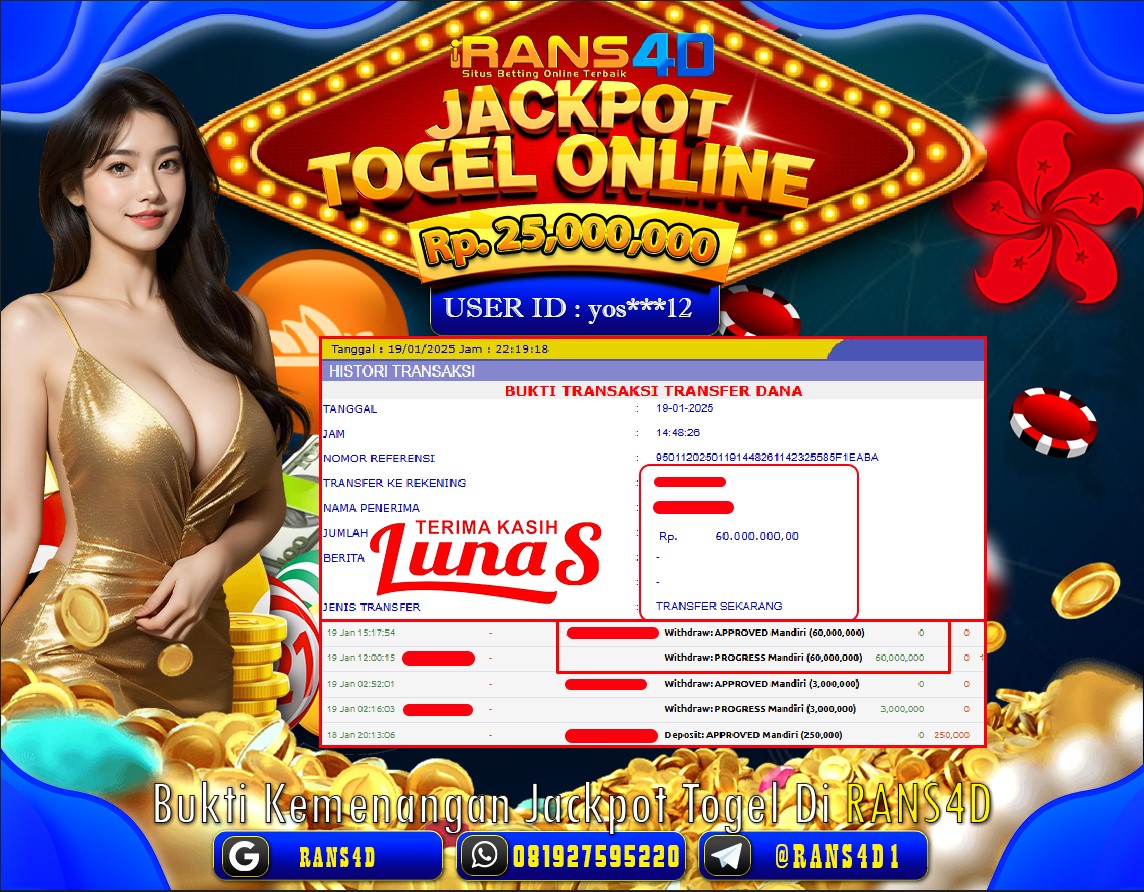 RANS4D SELAMAT JACKPOT TOGEL SYDNEY POOLS  RP 60.000.000; LUNAS