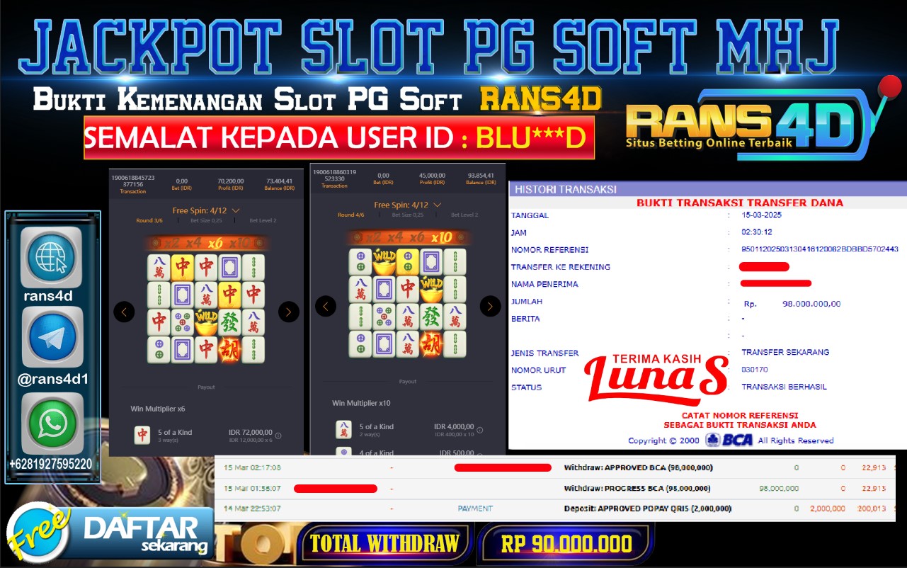 RANS4D SELAMAT JACKPOT SLOT PG SOFT   RP 98.000.000; LUNAS