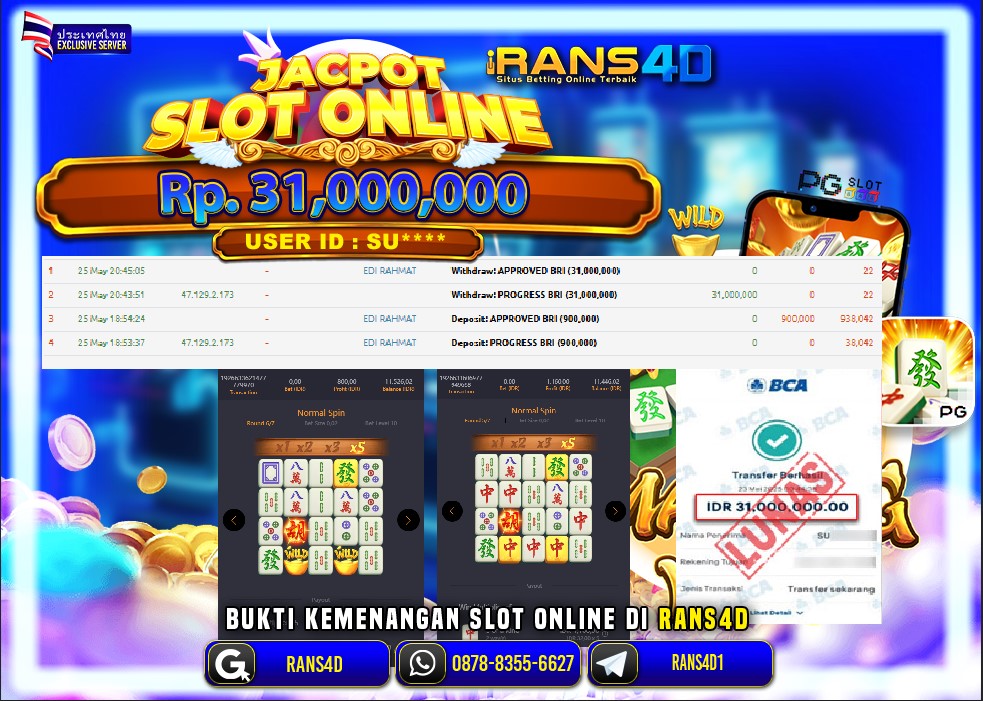 RANS4D SELAMAT JACKPOT SLOT MAHJONG WAYS 2  RP 31,000,000; LUNAS