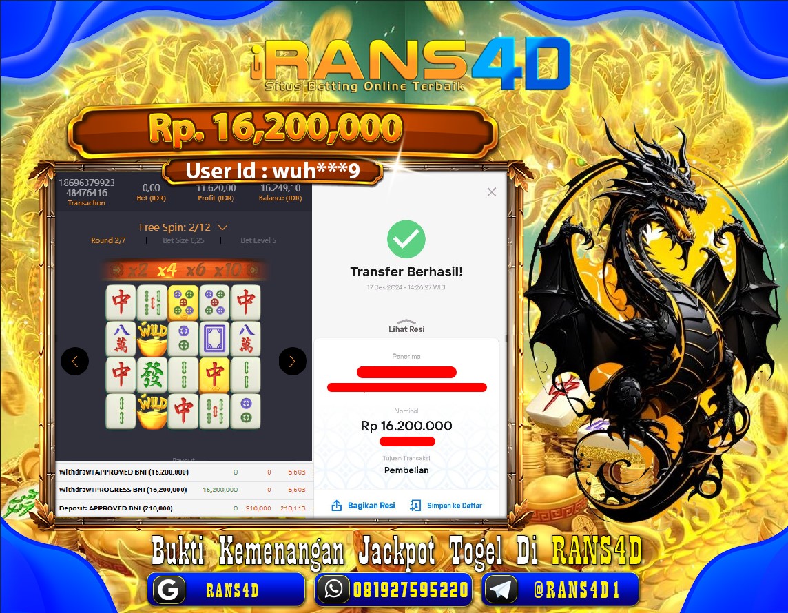 RANS4D SELAMAT JACKPOT SLOT MAHJONG WAYS 1 WEDE 16JUTA LUNAS