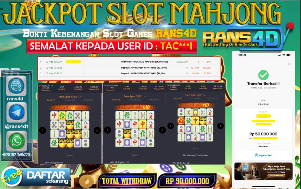 RANS4D SELAMAT JACKPOT SLOT  GAME RP 50.000.000; LUNAS